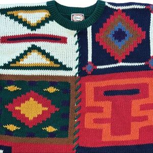 62 East Boho Southwestern/Navajo abstract, patchwork Crewneck Sweater